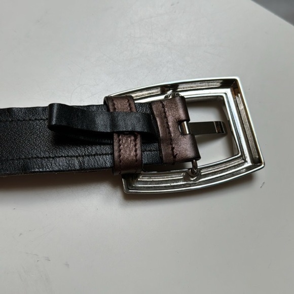 Prada vintage 80s Brown metallic leather belt~LG Chrome monogram buckle~openedge - Picture 4 of 15